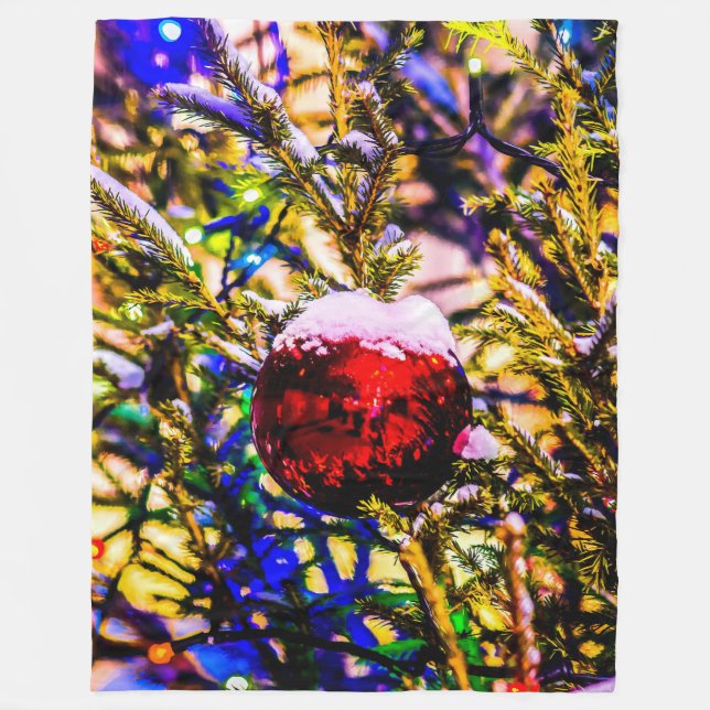 Weihnachtsball Rot Fleecedecke (Vorderseite)