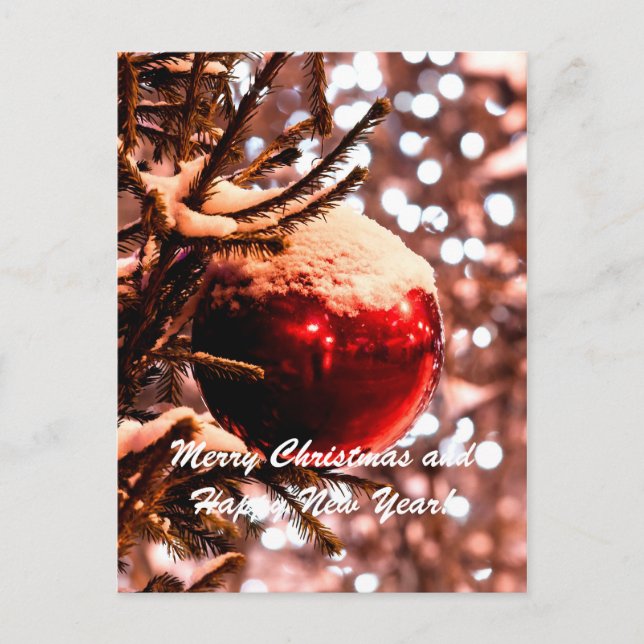 Weihnachtsball Rotes Licht Feiertagspostkarte (Vorderseite)