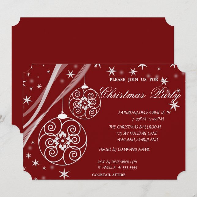 Weihnachtsball Schneeflocken, Firmenweihnachtsfest Einladung (Vorne/Hinten)