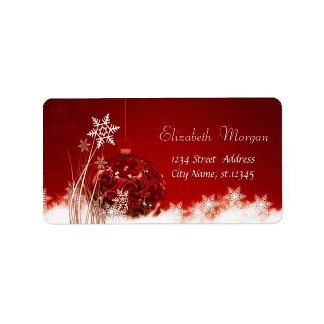 Weihnachtsball, Schneeflocken, Rot Adressaufkleber (Vorne)