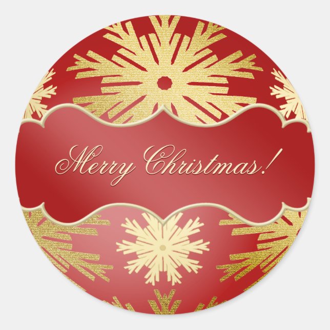 Weihnachtsball Snowflakes Rote Gold Aufkleber (Vorderseite)