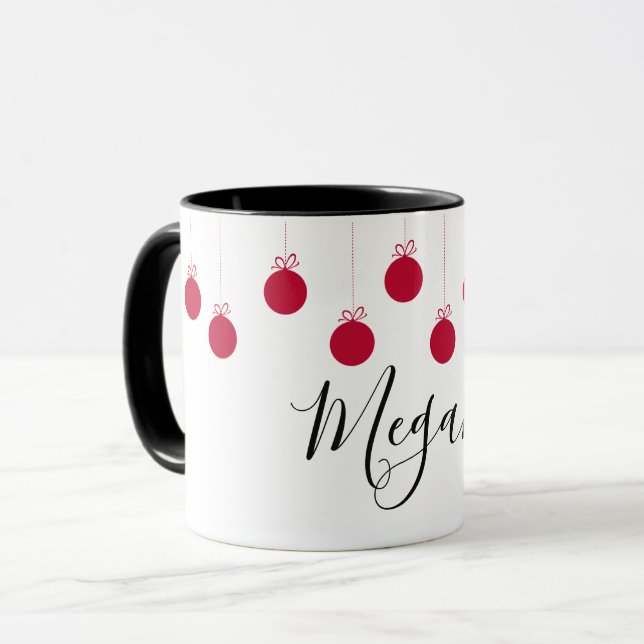 Weihnachtsball-Verzierungs-rote weiße NamensTasse Tasse (Vorderseite Links)
