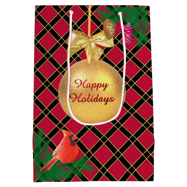 Weihnachtsball, Vogel, Kiefernzapfen auf schwarz & Mittlere Geschenktüte (Rückseite)