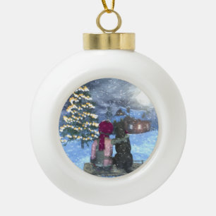 Weihnachtsball-Weihnachtsfeier in der Keramik Kugel-Ornament