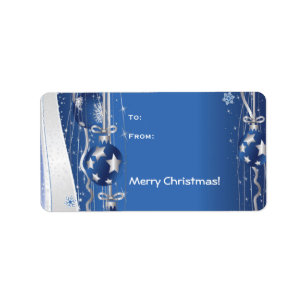 Weihnachtsbälle auf blauem Etikett Adressaufkleber