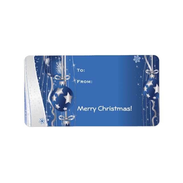 Weihnachtsbälle auf blauem Etikett Adressaufkleber (Vorne)