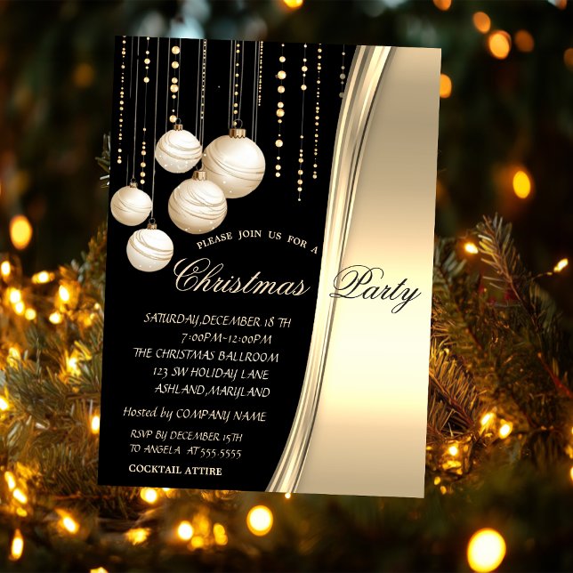 Weihnachtsbälle aus Creme, Party aus Gold Einladung (Von Creator hochgeladen)