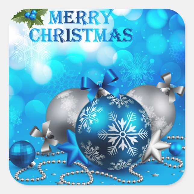 Weihnachtsbälle, Candy Cane, Sterne Quadratischer Aufkleber (Vorderseite)
