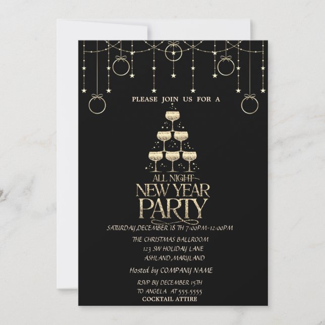 Weihnachtsbälle, Champagne Glass Company Weihnacht Einladung (Vorderseite)