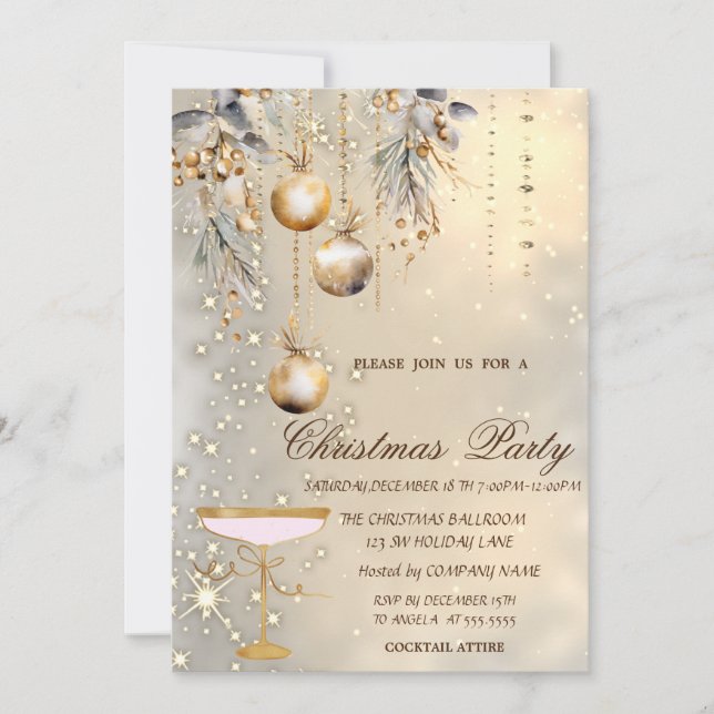 Weihnachtsbälle Gold Glass Party Einladung (Vorderseite)