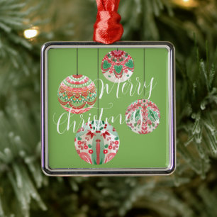 Weihnachtsbälle in Rosa und Grün Ornament Aus Metall