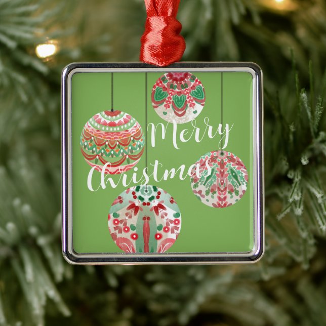 Weihnachtsbälle in Rosa und Grün Ornament Aus Metall (Baum)