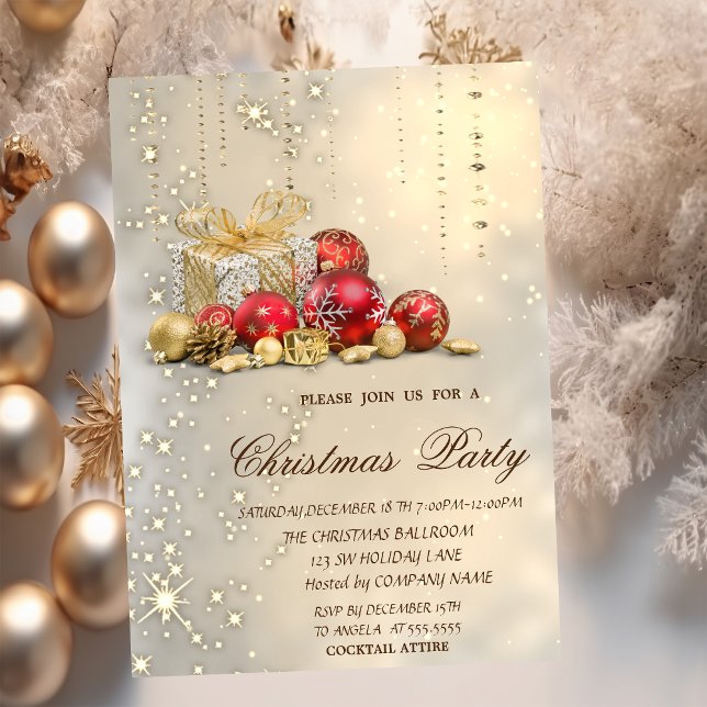 Weihnachtsbälle präsentiert Gold Weihnachten Party Einladung (Von Creator hochgeladen)