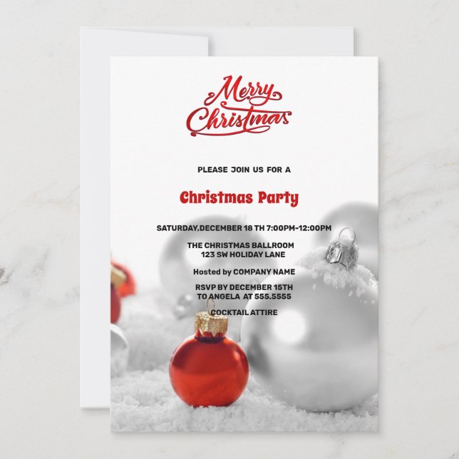 Weihnachtsbälle Präsentiert Silber Weihnachten Par Einladung (Vorderseite)