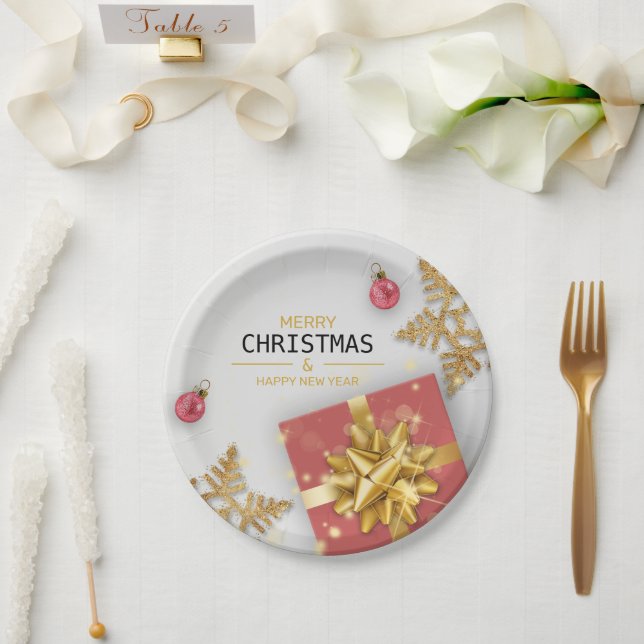 Weihnachtsbälle Rote Geschenkboxen Gold Schneefloc Pappteller (Hochzeit)