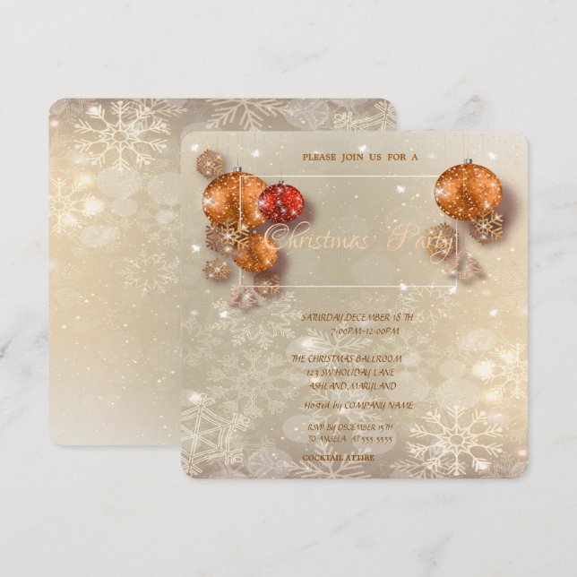 Weihnachtsbälle, Schneeflocken, Corporate Party Einladung (Vorne/Hinten)