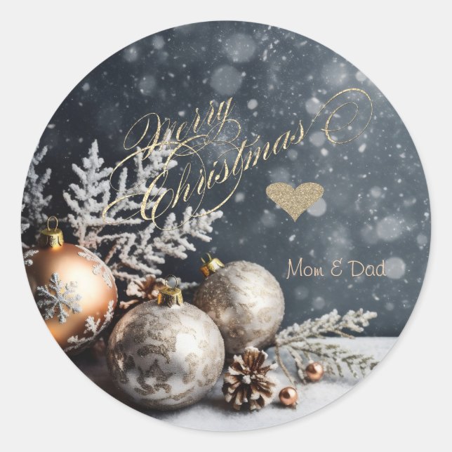 Weihnachtsbälle, Schneeflocken, Schnee, Grau Runder Aufkleber (Vorderseite)