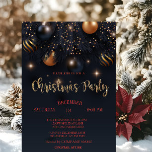 Weihnachtsbälle Schwarze Firmenparty Einladung
