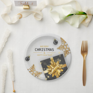 Weihnachtsbälle Schwarze Geschenkboxen Gold Schnee Pappteller