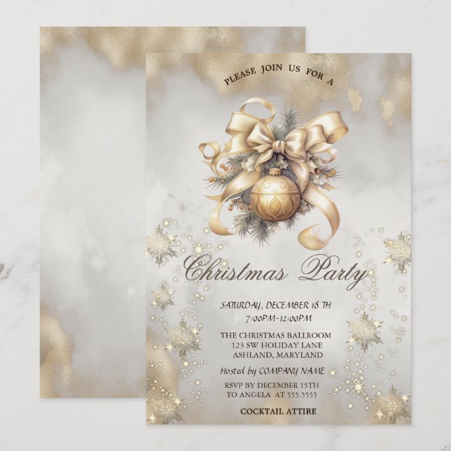 Weihnachtsbälle Snowflakes Gold Touch Einladung (Vorne/Hinten)