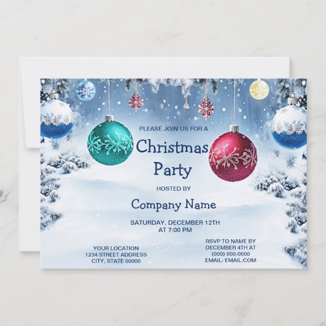 Weihnachtsbälle Snowy Holiday Party Einladung (Vorderseite)