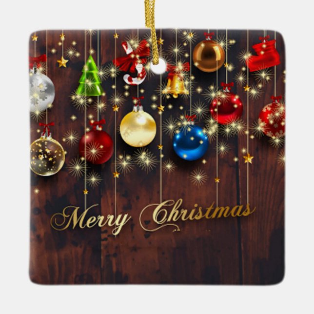 Weihnachtsbälle, Sterne & Schneeflocken Keramikornament (Vorderseite)