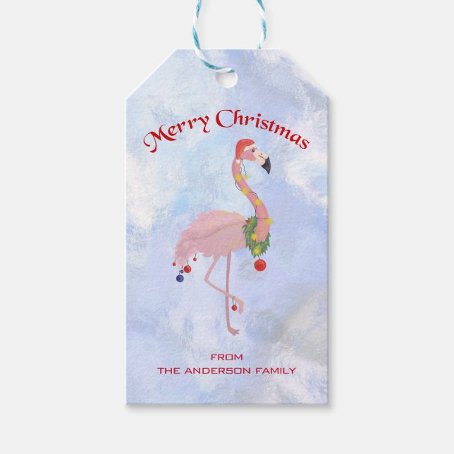 Weihnachtsbälle und Flamingo Geschenkanhänger (Vorderseite)