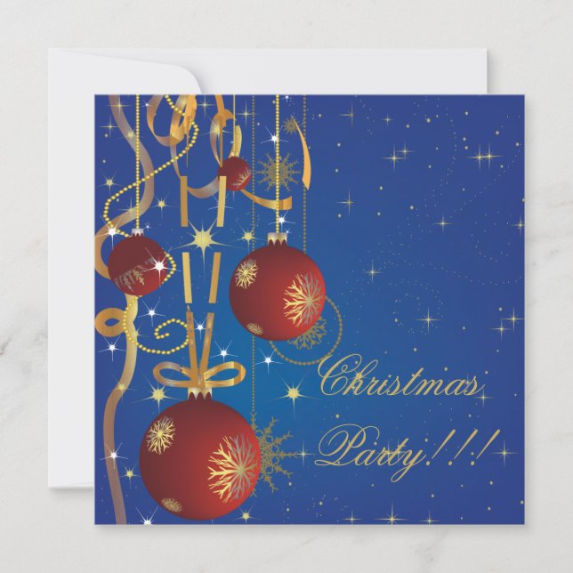 Weihnachtsbälle und Ribbons blaue Party Einladung (Vorderseite)