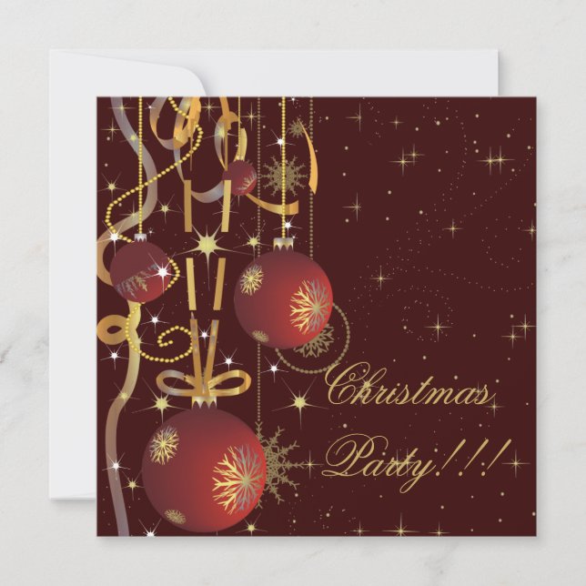 Weihnachtsbälle und Ribbons braune Party Einladung (Vorderseite)