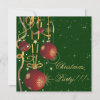 Weihnachtsbälle und Ribbons grüne Party Einladung