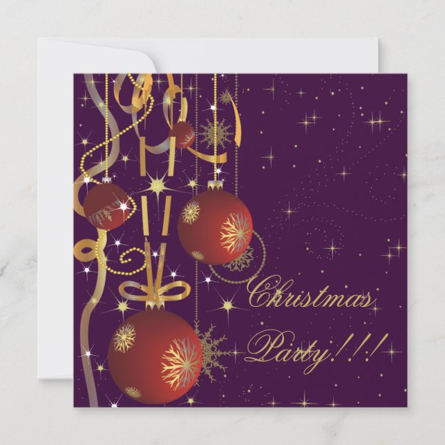Weihnachtsbälle und Ribbons lila Party Einladung (Vorderseite)