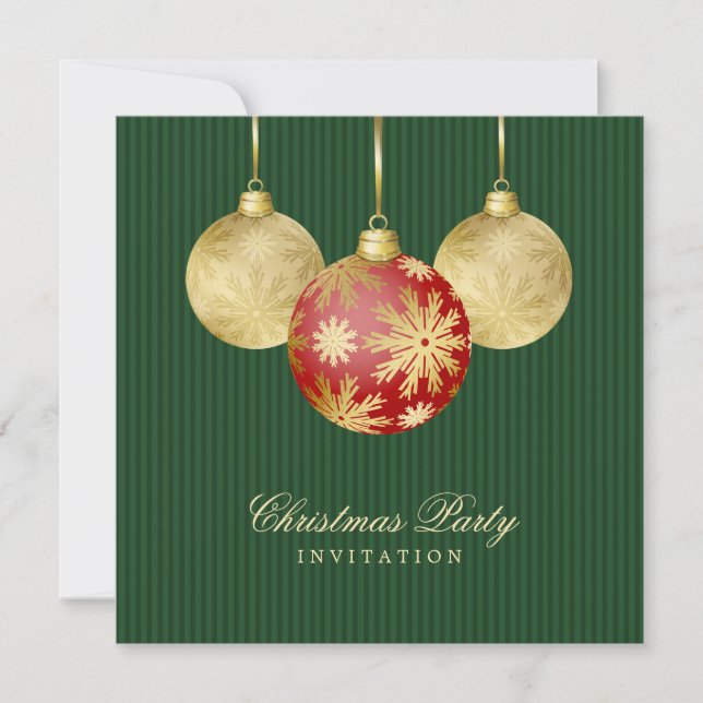 Weihnachtsballs Rote Gold-Party Einladung (Vorderseite)
