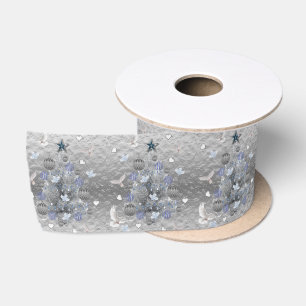 Weihnachtsband, Frohe Weihnachtsblauer Silber Satinband