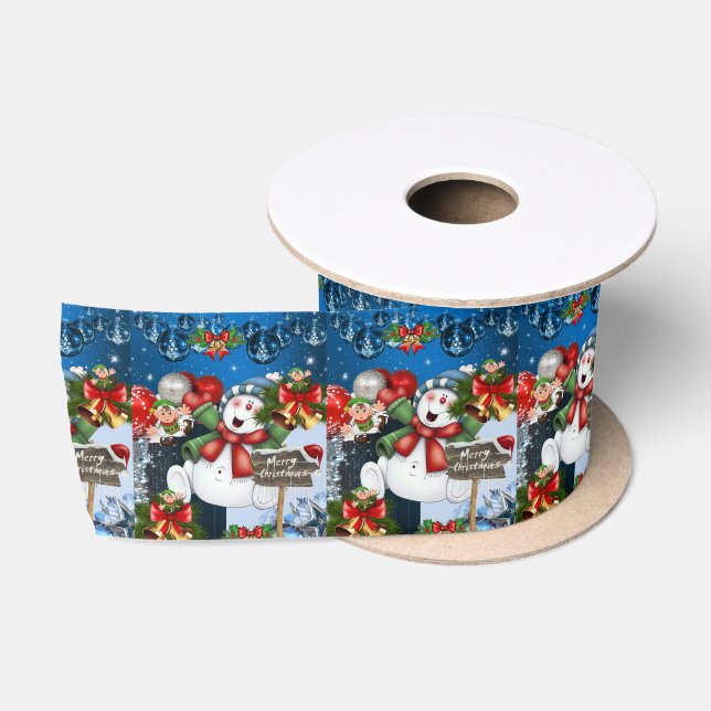 Weihnachtsband, Frohe Weihnachtsschneemann Satinband (Spule)