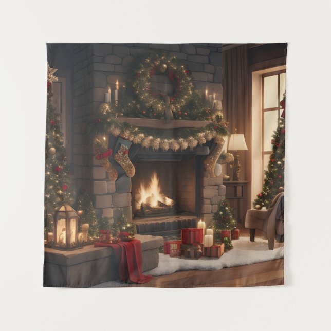 Weihnachtsband für den Feuerplatz Wandteppich (Vorderseite)