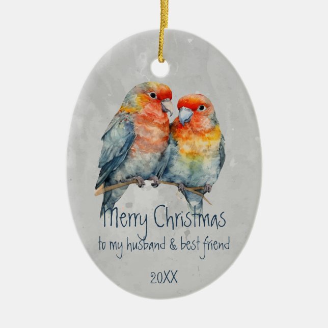 Weihnachtsband und bester Freund Parrot Couple Keramik Ornament (Vorne)
