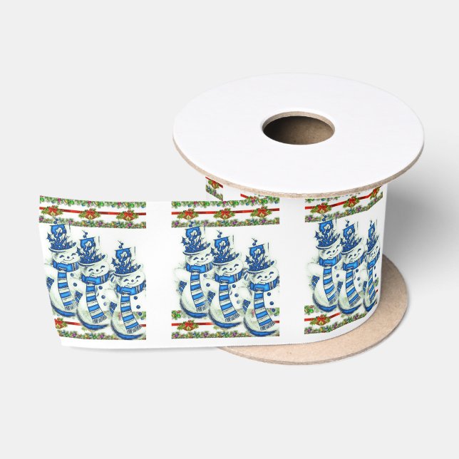 Weihnachtsband, Weihnachtsschneemann Satinband (Spule)