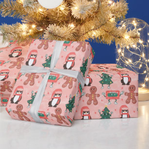 Weihnachtsbänder, Bäume, Pinguine und Ingwer Geschenkpapier