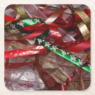 Weihnachtsbänder Rot Grün und Gold Feiertag Rechteckiger Pappuntersetzer