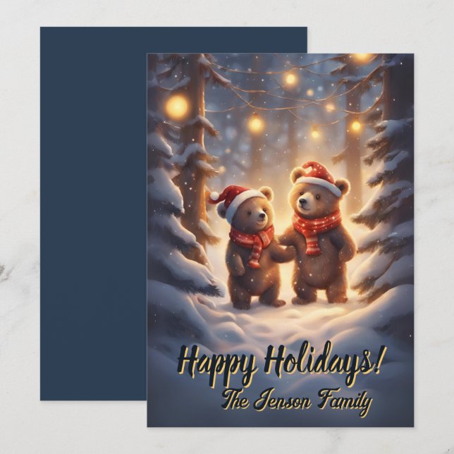 Weihnachtsbär 14, Happy Holidays, Weihnachtskarte Einladung (Vorne/Hinten)