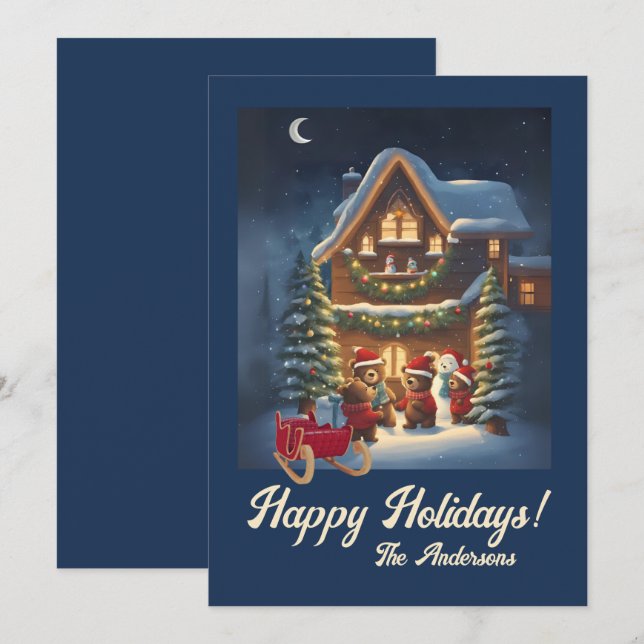 Weihnachtsbär 1, Happy Holidays, Weihnachtskarte Einladung (Vorne/Hinten)