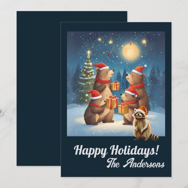 Weihnachtsbär 7, Happy Holidays, Weihnachtskarte Einladung (Vorne/Hinten)