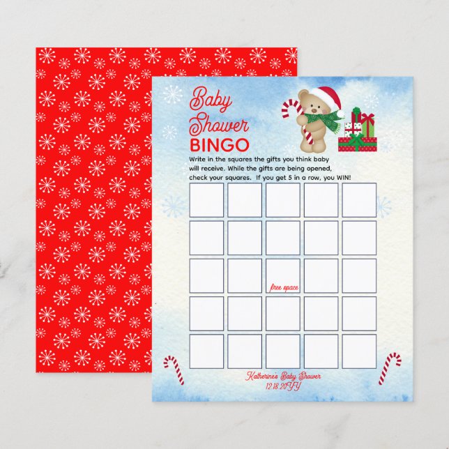 Weihnachtsbär Bearly Wait Boy Baby Dusche Bingo (Vorne/Hinten)