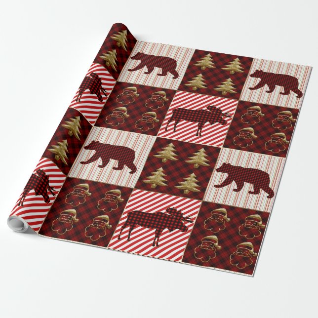 Weihnachtsbär Buffalo Kariert Rentierbär Geschenkpapier (Ungerollt)
