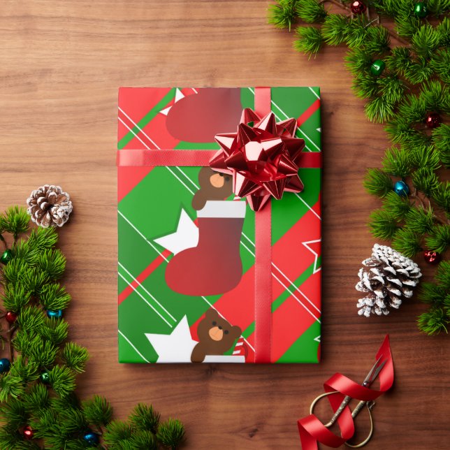 Weihnachtsbär im Strumpf Geschenkpapier (Feiertagsgeschenk)