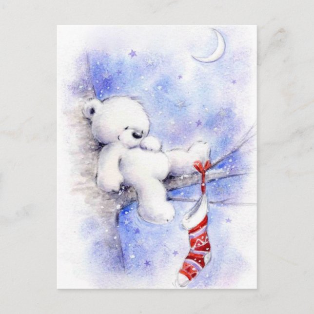 Weihnachtsbär in einem Baum Feiertagspostkarte (Vorderseite)