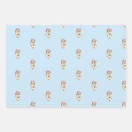 Weihnachtsbär in einer Weihnachtsmannmütze in Aqua Geschenkpapier Set