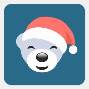 Weihnachtsbär in Red Hat auf Blue Quadratischer Aufkleber