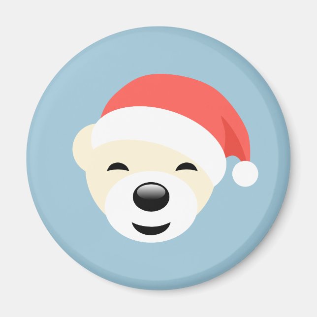 Weihnachtsbär in Red Hat auf Light Blue Magnet (Vorne)