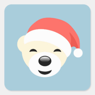 Weihnachtsbär in Red Hat auf Light Blue Quadratischer Aufkleber